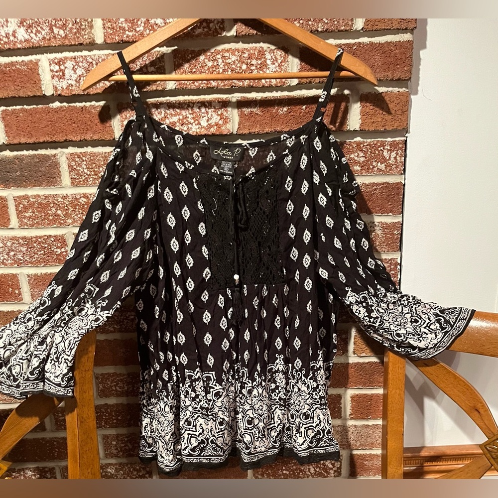 Elegant Black and White Off-Shoulder Blouse